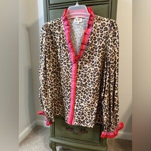 BiBi Leopard Print Top with Pink and red Accents NWOT